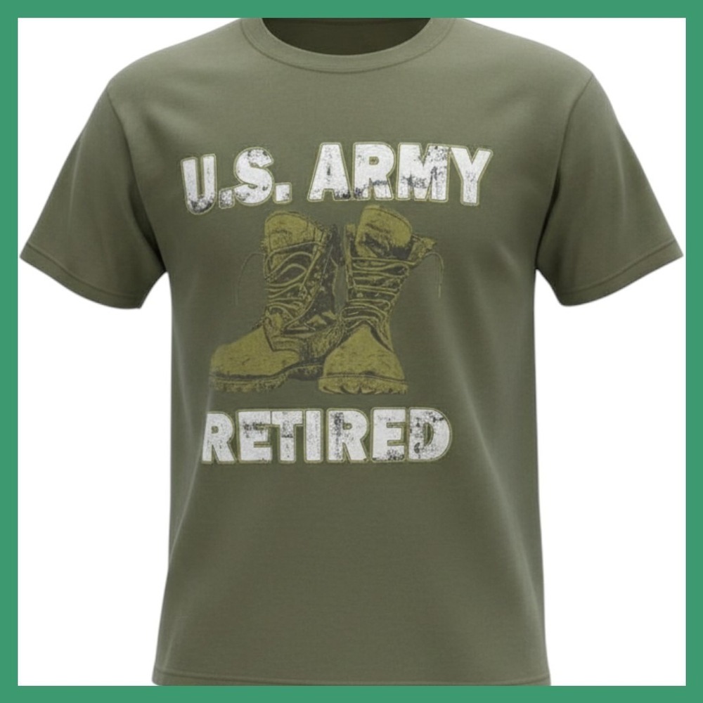 U.S. Army Retired Boots Graphic Olive Green T-Shirt Mens XL‎